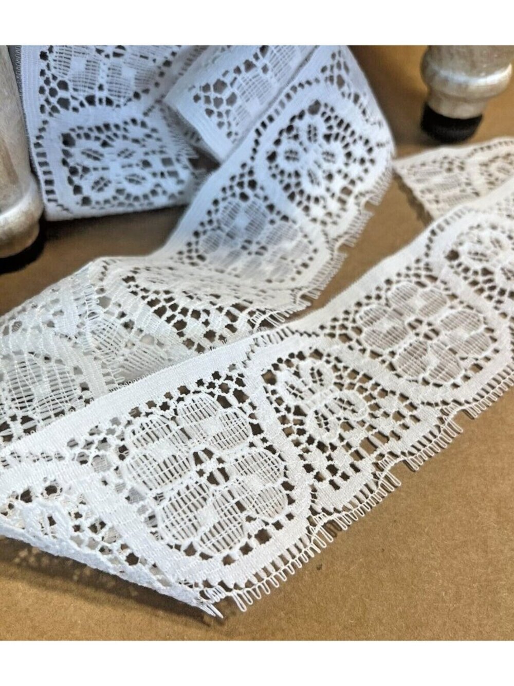 White Flat Floral Lace 1 ¾” Wide 3.25" Yard White Crafting Lace Dress U94 - Picture 2 of 8
